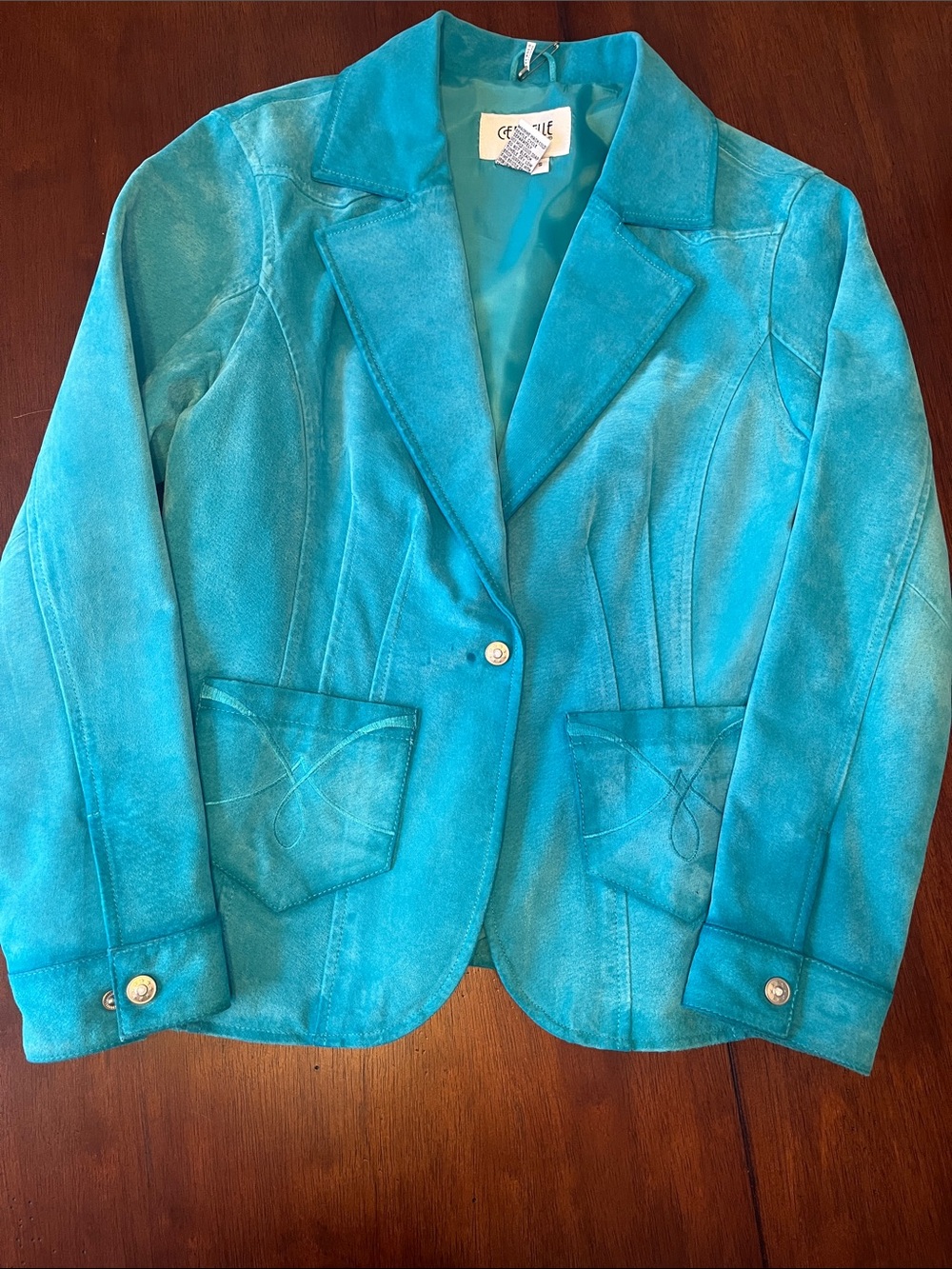 Blue suede jacket blazer turquoise teal Y2K vintage western
